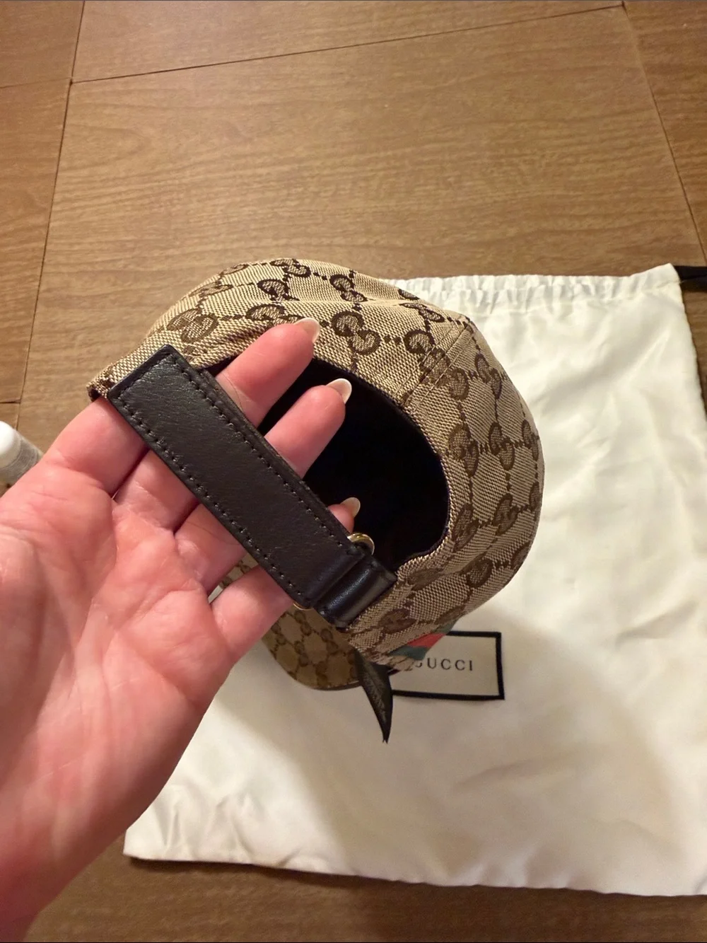 Gucci Brown GG Supreme Canvas Cap with Green-Red Web